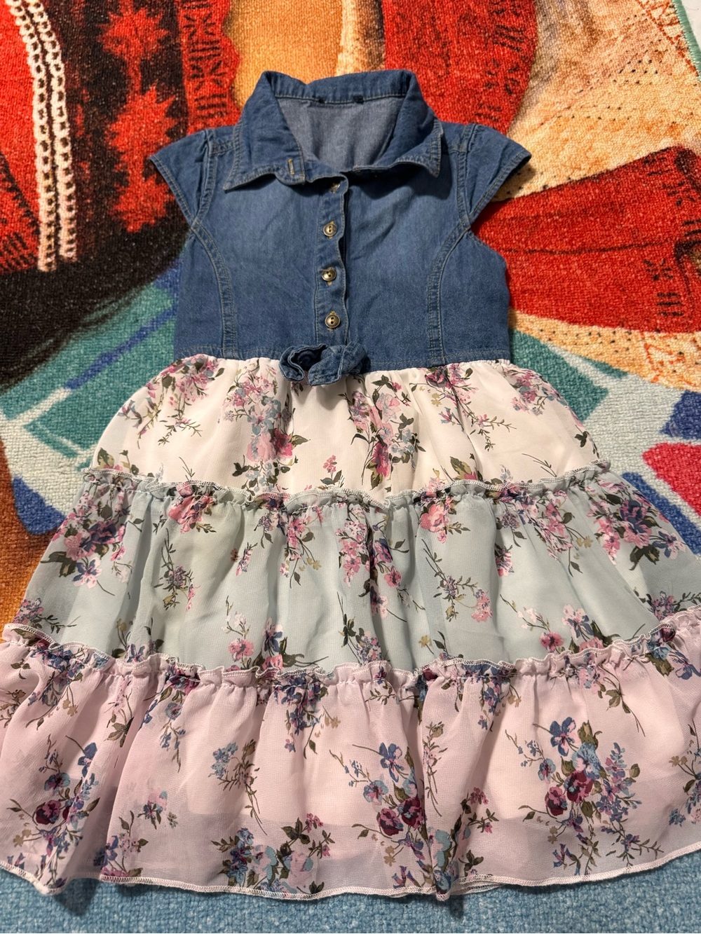Girls blue Jean flower flowy 👗 dress